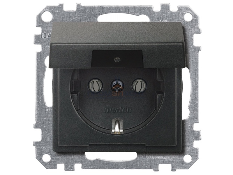 Розетка c/з с крышкой Merten System M Антрацит
