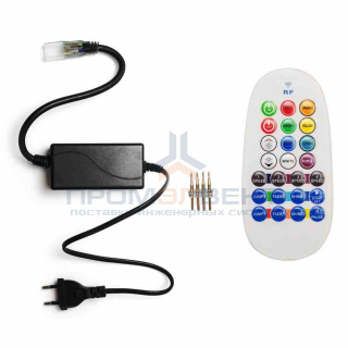 04-22 Контроллер RGB 220В, 1000Вт, IP44, Радио пульт, 28 кнопок, для ленты 5050, 60 диодов/метр,130х60х50мм