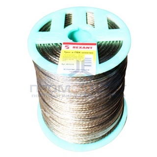 Трос стальной d3.5 мм в ПВХ изоляции, катушка 200 метров