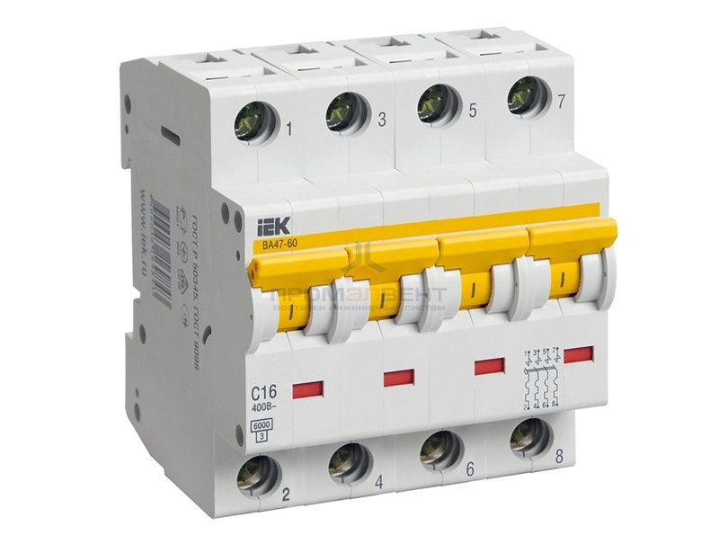 Автоматический выключатель ВА 47-60 4Р 10А 6 кА характеристика С ИЭК (автомат)