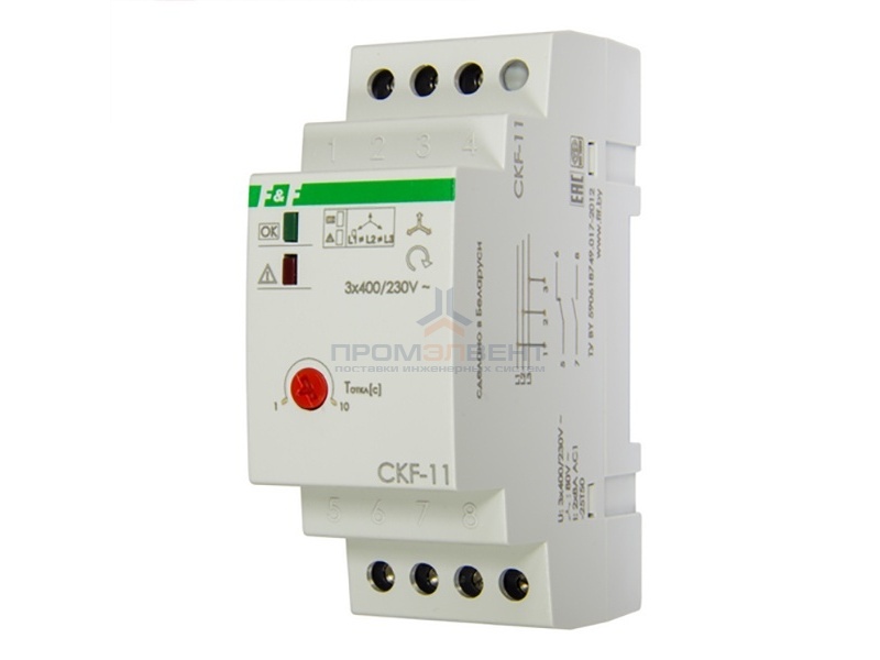 Реле контроля фаз CKF-11 асимметрия 80В, задержка отключения 1-10 с, 8A, 1NO, 1NC