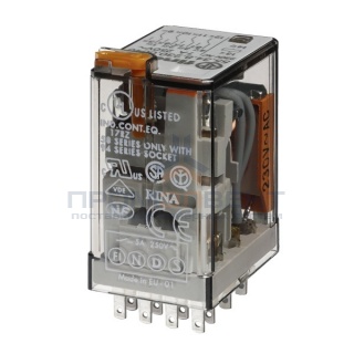 Миниатюрное реле Finder 4 контакта 7A AC (50/60Гц) 230В AgNi кнопка тест с блокировкой + LED (AC)